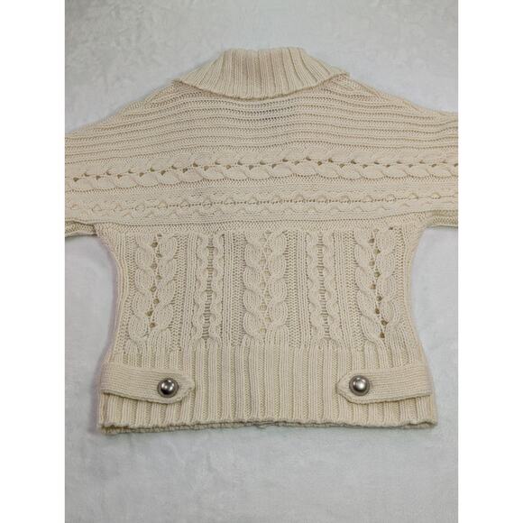 Ivory Bat Wing Cable Knit Cardigan w/Hidden Metal Snaps Size Medium by Nine West - Picture 11 of 11